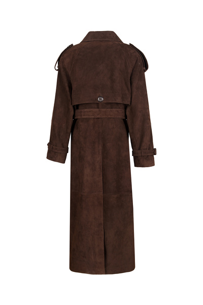 laulei %100 Gerçek Deri Uzun Kahverengi Trençkot