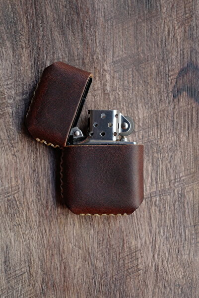 CACTUS Benzinli Çakmak El Yapımı Hakiki Deri Kılıflı Çakmak Hediyelik Vintage...