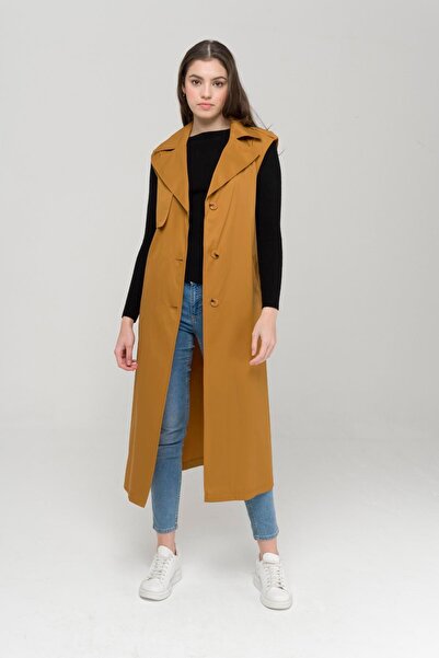 Olcay Unlined Vest with Cape and Epaulette Detail, Water Repellent, Hardal 8215