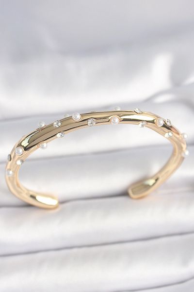 VİCEM Brass Gold Color Zircon Stone Pearl Women's Bracelet - Tj-Bb6646