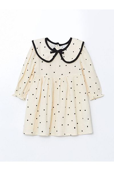 LC Waikiki Lcw Polka Dot Muslin Bow Girl's Dress Fast Fashion