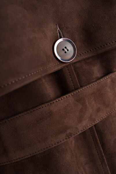 laulei %100 Gerçek Deri Uzun Kahverengi Trençkot