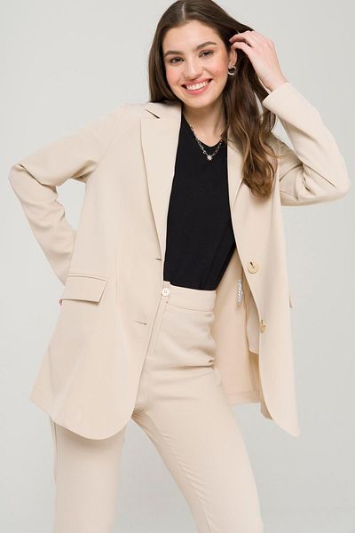 Olcay Mono Collar Relaxed Fit Unlined Blazer Jacket Beige 8217