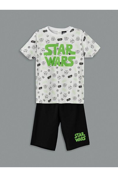 LC Waikiki New Season Crew Neck Star Wars Printed Boys' Shorts Pajama Set - S5Dy37Z4