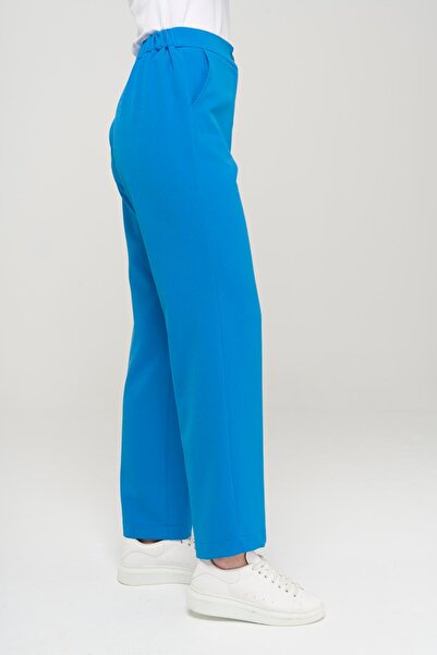 Olcay Pantaloni Barka cu talie elastică cu picior drept albastru 7558