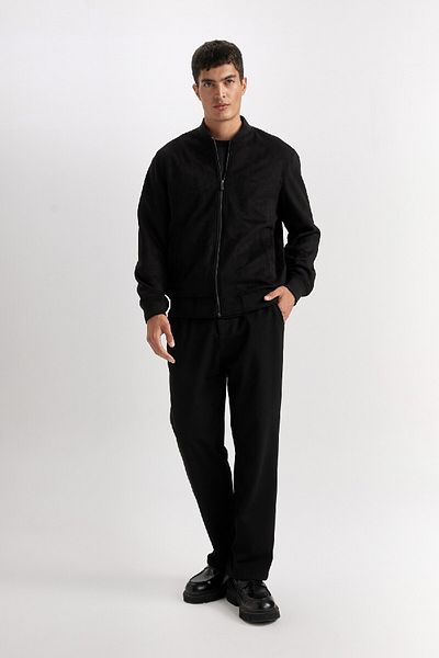 DeFacto Slim-Fit-Jacke aus Wildleder, Slim-Fit, College-Revers, Reißverschluss, Doppeltaschen, saisonal, leicht