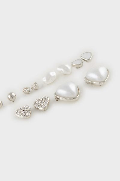 DeFacto Damen-Perlen-Set mit 6 Silberohrringen E3988axns