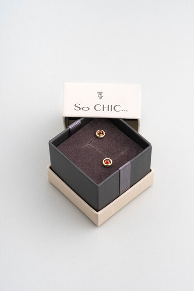 So CHIC... Garnet Serüveni 18 Ayar Sarı Altın Kaplama Gümüş Küpe