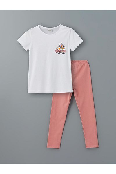 LC Waikiki LCW Crew Neck Printed Girls' T-Shirt and Leggings