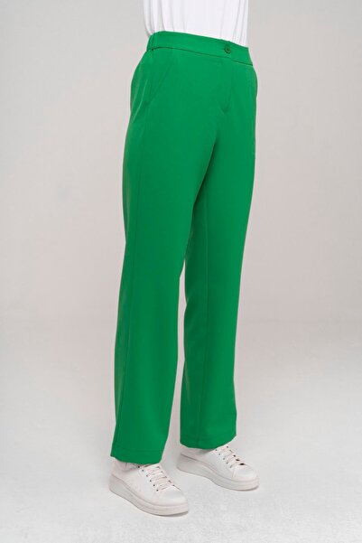 Olcay Barka Elastic Waist Straight Leg Trousers Green 7558
