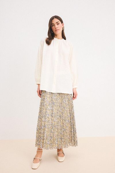 DeFacto Relax Fit Seersucker Textured Long Sleeve Shirt Tunika D4145AX25SP