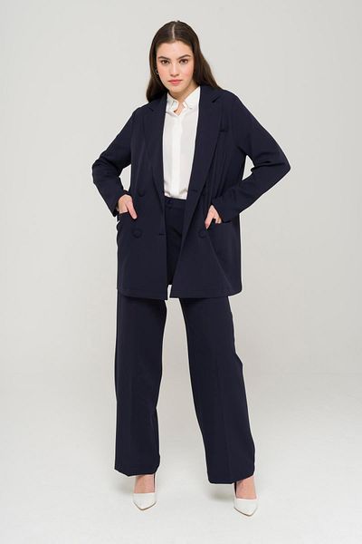 Olcay Relaxed Cut Double Breasted Unlined Jacket Navy Blue 8218