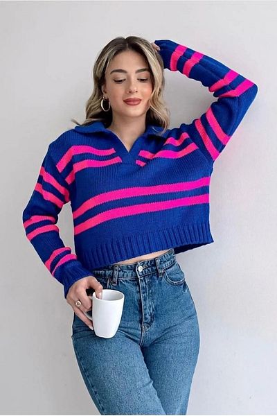 hillswomanstore Pulover tricotat cu gât polo de damă