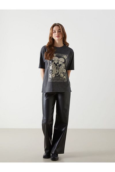 LC Waikiki Crew Neck Printed Oversize Women's T-Shirt