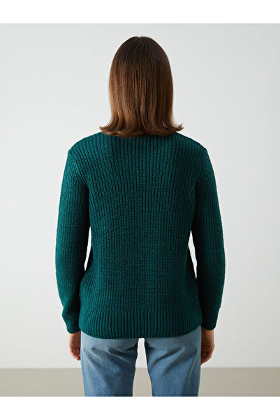 LC Waikiki Green Crew Neck Openwork Women's Knitwear Sweater