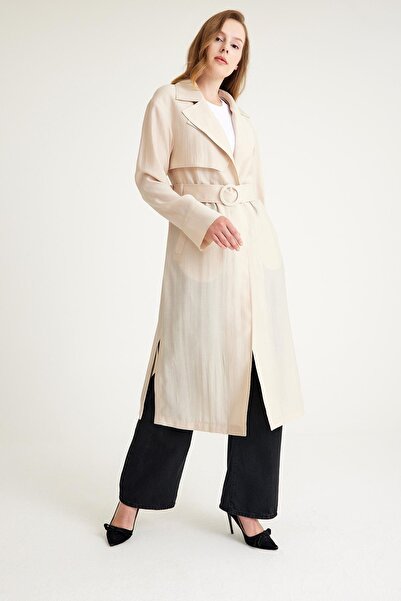 Olcay Ungefütterter langer Trenchcoat mit Schulterklappen und Cape-Detail, St...