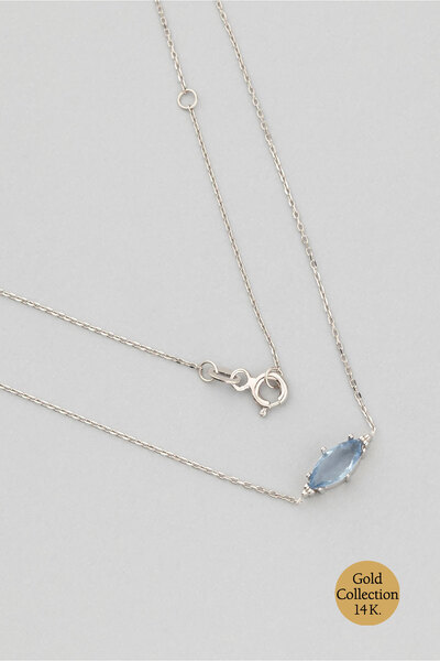 So CHIC... Mavi Taşlı 14 Ayar 45 Cm Beyaz Altın Kolye