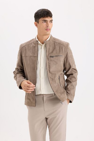 DeFacto Παλτό με όρθιο γιακά με φερμουάρ Suede Look Slim Fit - D5977AX25SP