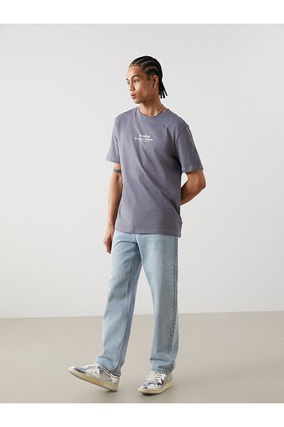 LC Waikiki Tricou pentru bărbați din bumbac pieptănat cu mânecă scurtă cu decolteu