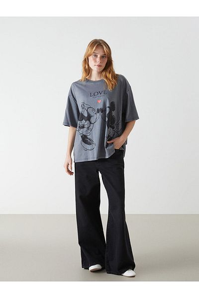 LC Waikiki Tricou oversize pentru femei cu imprimeu Mickey și Minnie LCW Vision
