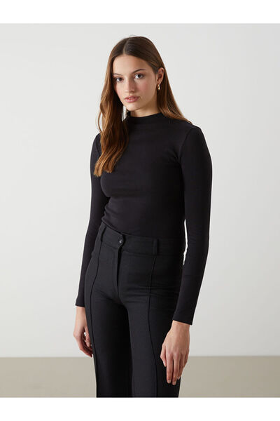 LC Waikiki Lcw Modest Black High Neck Women's Ribbed Bodysuit