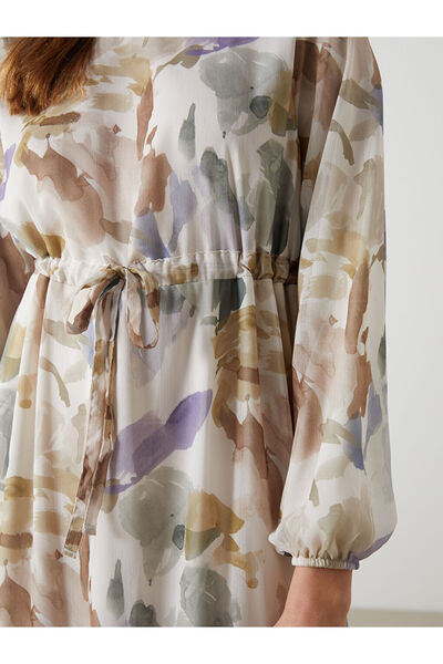 LC Waikiki LCW Modest Bisiklet Yaka Desenli Kadın Elbise