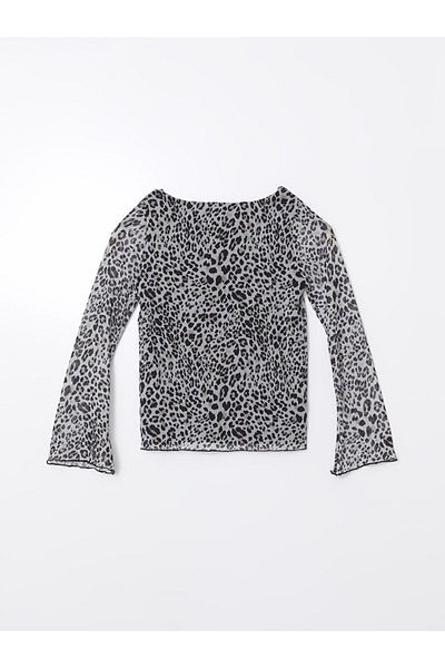 LC Waikiki Bluză LCWAIKIKI Classic cu decolteu barcă cu imprimeu leopard pentru femei