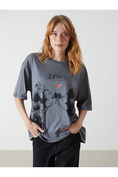 LC Waikiki Tricou oversize pentru femei cu imprimeu Mickey și Minnie LCW Vision