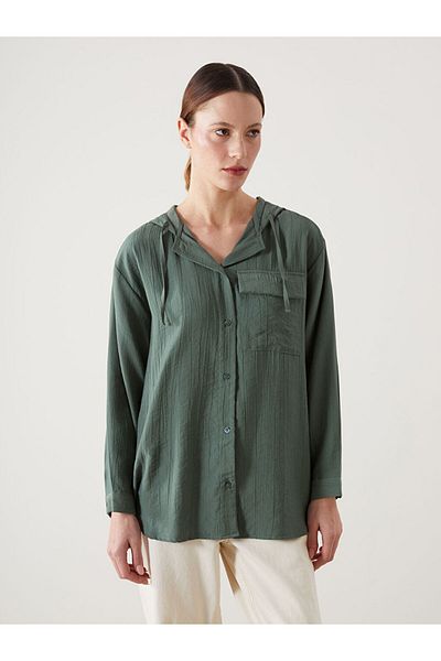 LC Waikiki New Season Hooded Textured Oversize Krinkle Women's Tunic - S5I010Z8
