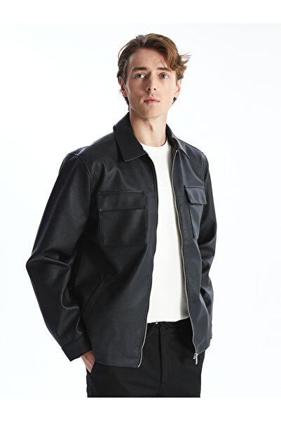 LC Waikiki Lcw Vision Black Shirt Collar Pocketed Men's Thin Coat