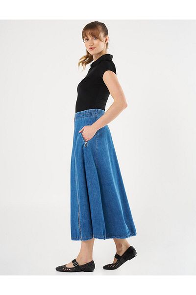 Kayra Fusta balon din denim cu închidere cu fermoar Indigo
