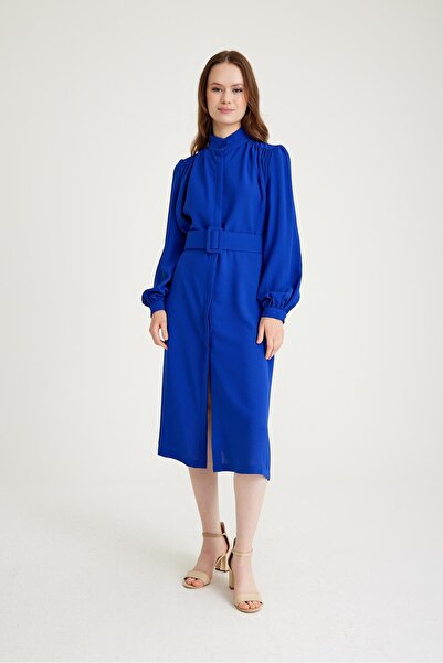 Olcay Robe Gathered Belt Λεπτομερές Midi Crepe Φόρεμα SAKS 8106-E