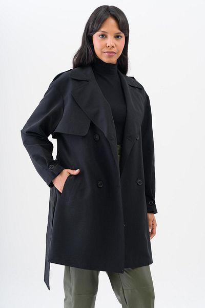 Olcay Ungefütterter Trenchcoat mit Umhang- und Schulterklappendetail und wasserabweisenden Eigenschaften SCHWARZ 6541