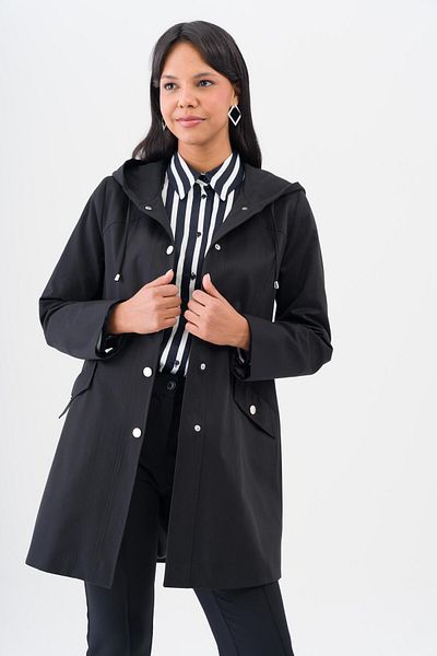 Olcay Trench cu glugă, cu închidere prin snap, pe spate, hidrofug, NEGRU 6533