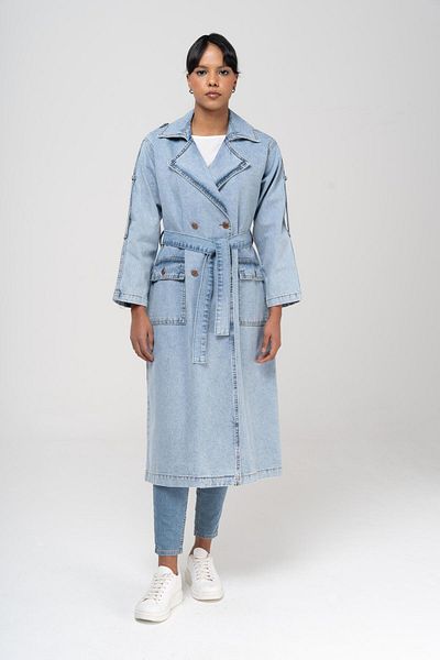 Olcay Trench oversize din denim cu epoleți dublu ALBASTRU 6592