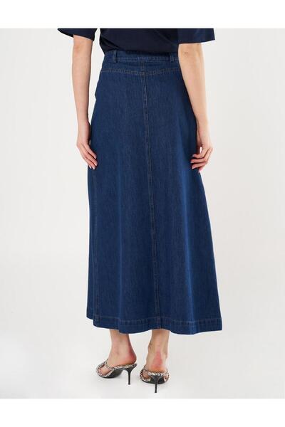 Kayra Düğme Detaylı Denim Çan Etek Lacivert