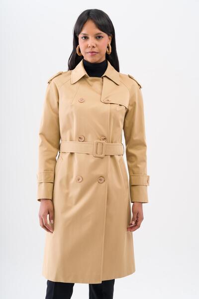 Olcay Plášť s detailním raglánovým rukávem, dvouřadý vodoodpudivý, s podšívkou, trenčkot KAMEL 6544