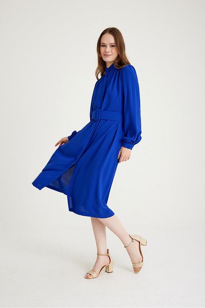 Olcay Robe cu centură adunată Rochie midi din crep SAKS 8106-E