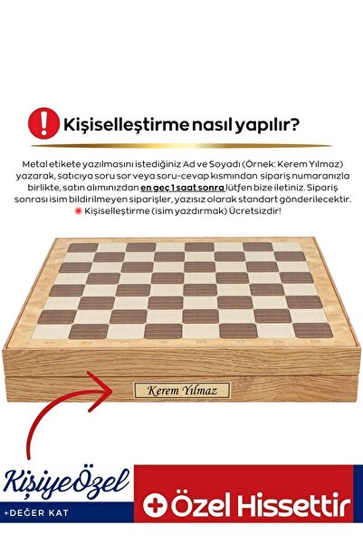 Cooper Chess Kutulu Ahşap Satranç ve Dama Takımı | Kişiye Özel Metal Etiketli | 36cm Ahşap Meşe Desenli Satranç