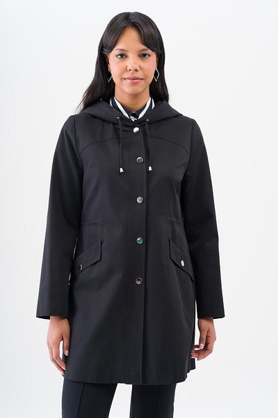 Olcay Trench cu glugă, cu închidere prin snap, pe spate, hidrofug, NEGRU 6533