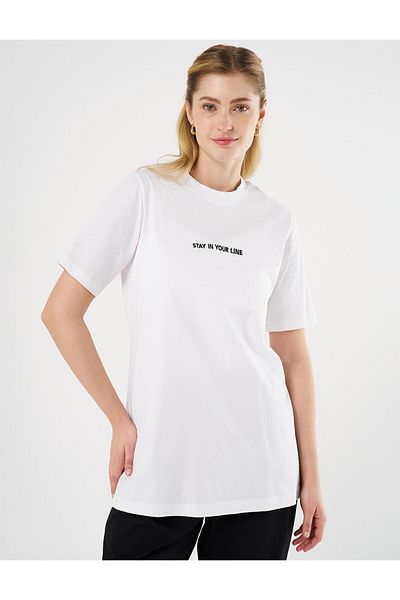 Kayra Optical White T-Shirt - Slogan Embroidered