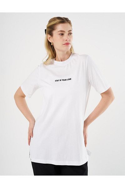 Kayra Optical White T-Shirt - Slogan Embroidered