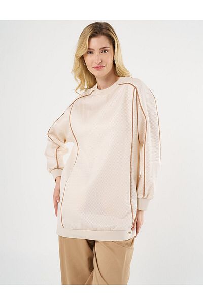KYR Κρεμ Ρουχ Off Shoulder Γκοφρέ Φούτερ