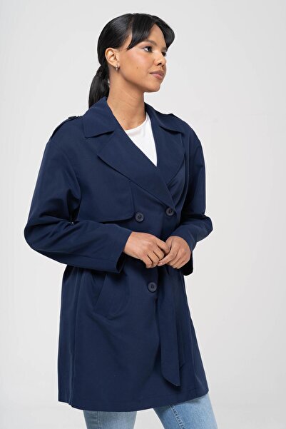 Olcay Тренчкот без підкладки з водовідштовхувальним ефектом з капюшоном та погонами LACIVERT 6541