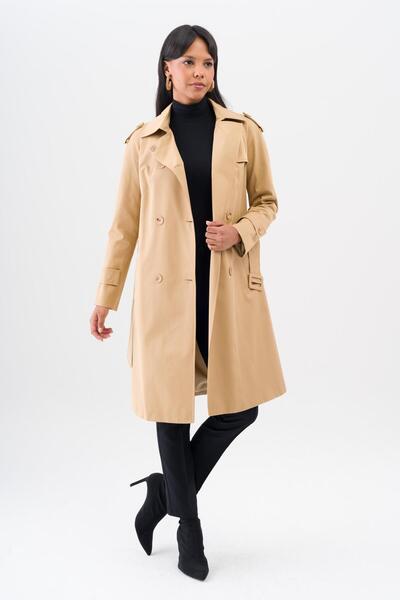 Olcay Plášť s detailním raglánovým rukávem, dvouřadý vodoodpudivý, s podšívkou, trenčkot KAMEL 6544