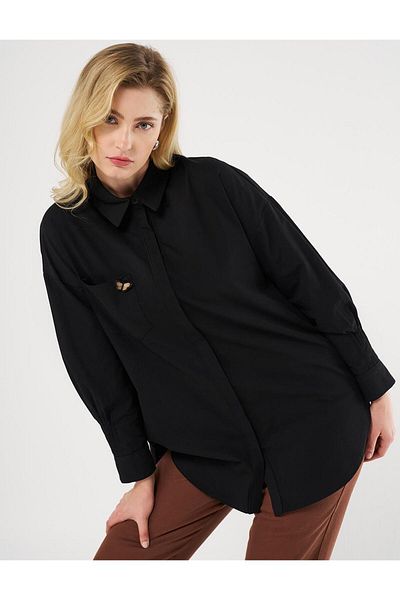 Kayra Black Cotton Tunic - Butterfly Motif