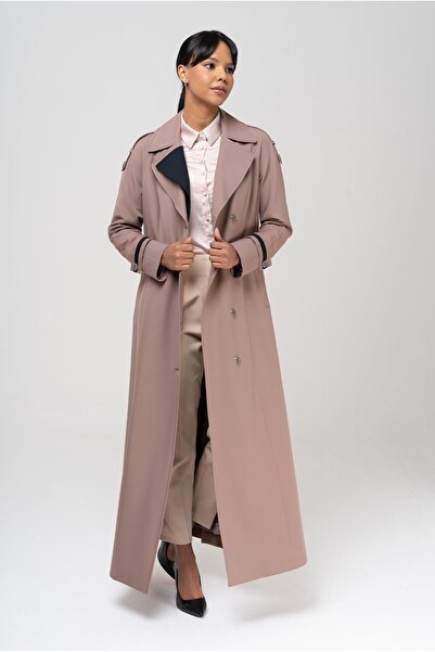 Olcay Γαρνιρισμένη Επωμίδα και Διπλό Γιακά με Λεπτομερή Γραμμή Top Coat MINK 6556