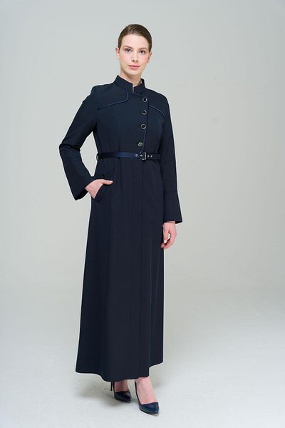 Olcay Pásek s límcem a saténový detailně lemovaný vrchní kabát NAVY BLUE 6563