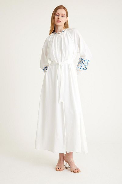 Olcay WHITE Chief Collar Embroidery Detailed Dress 2604-EY