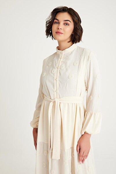 Olcay BÉŽOVÁ 9231-EY - Šaty se vzorem a rukávy